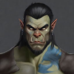 Create a detailed portrait of a male half-orc barbarian