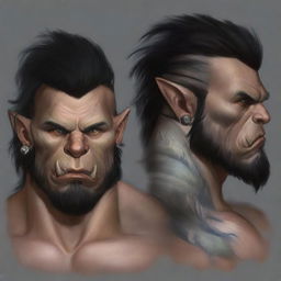 Create a detailed portrait of a male half-orc barbarian