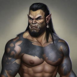 Create a detailed portrait of a male half-orc barbarian