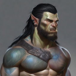 A detailed portrait of a Half-Orc Barbarian, 34 years old, male, standing 1