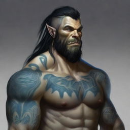 A detailed portrait of a Half-Orc Barbarian, 34 years old, male, standing 1