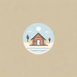 Logo design in linear style featuring desert, swimming pool and rustic hut elements