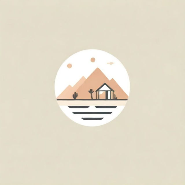 Logo design in linear style featuring desert, swimming pool and rustic hut elements