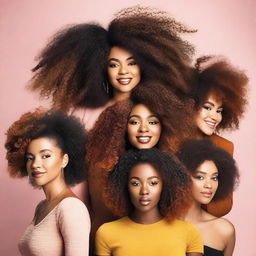 A diverse group of people showcasing versatile curls, kinks, and coils