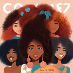 Create a book cover that features a diverse range of characters with curly, kinky, and coily hair