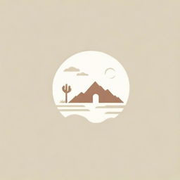 Logo design in linear style featuring desert, swimming pool and rustic hut elements