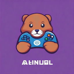 A playful mink holding a gamepad, designed as a logo for a gaming company