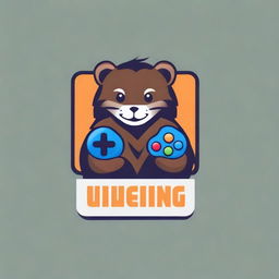 A playful mink holding a gamepad, designed as a logo for a gaming company