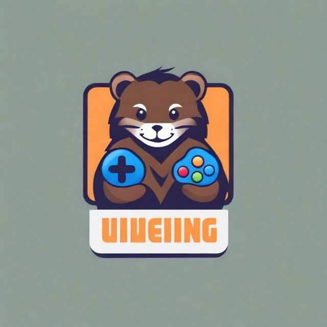 A playful mink holding a gamepad, designed as a logo for a gaming company