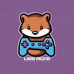 A playful mink holding a gamepad, designed as a logo for a gaming company