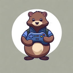 A full-body drawing of a mink holding a gamepad, designed for a gaming company logo