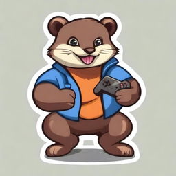 A full-body drawing of a mink holding a gamepad, designed for a gaming company logo