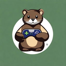 A full-body drawing of a mink holding a gamepad, designed for a gaming company logo