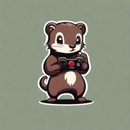 A full-body drawing of a mink holding a gamepad, designed for a gaming company logo