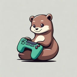 A full-body drawing of a mink hugging a gamepad, designed for a gaming company logo