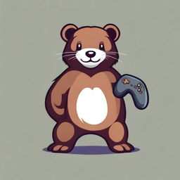 A full-body drawing of a mink hugging a gamepad, designed for a gaming company logo