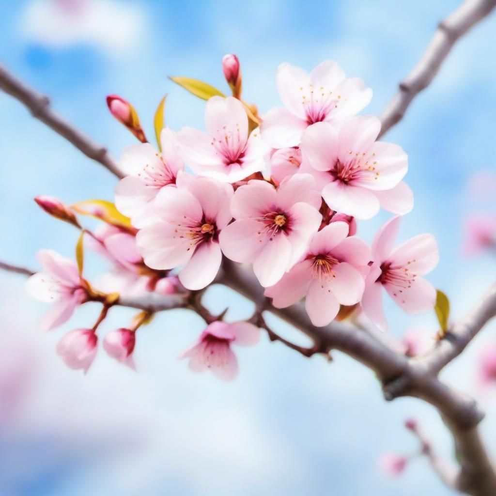 A beautiful cherry blossom tree in full bloom, depicted in a watercolor painting style