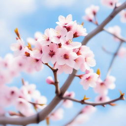 A beautiful cherry blossom tree in full bloom, depicted in a watercolor painting style