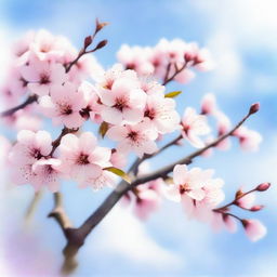 A beautiful cherry blossom tree in full bloom, depicted in a watercolor painting style