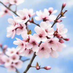 A beautiful cherry blossom tree in full bloom, depicted in a watercolor painting style