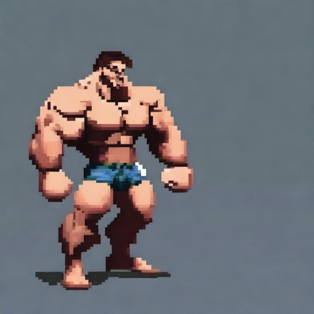 Create a detailed pixel art image of a muscular guy