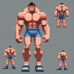 Create a detailed pixel art image of a muscular guy