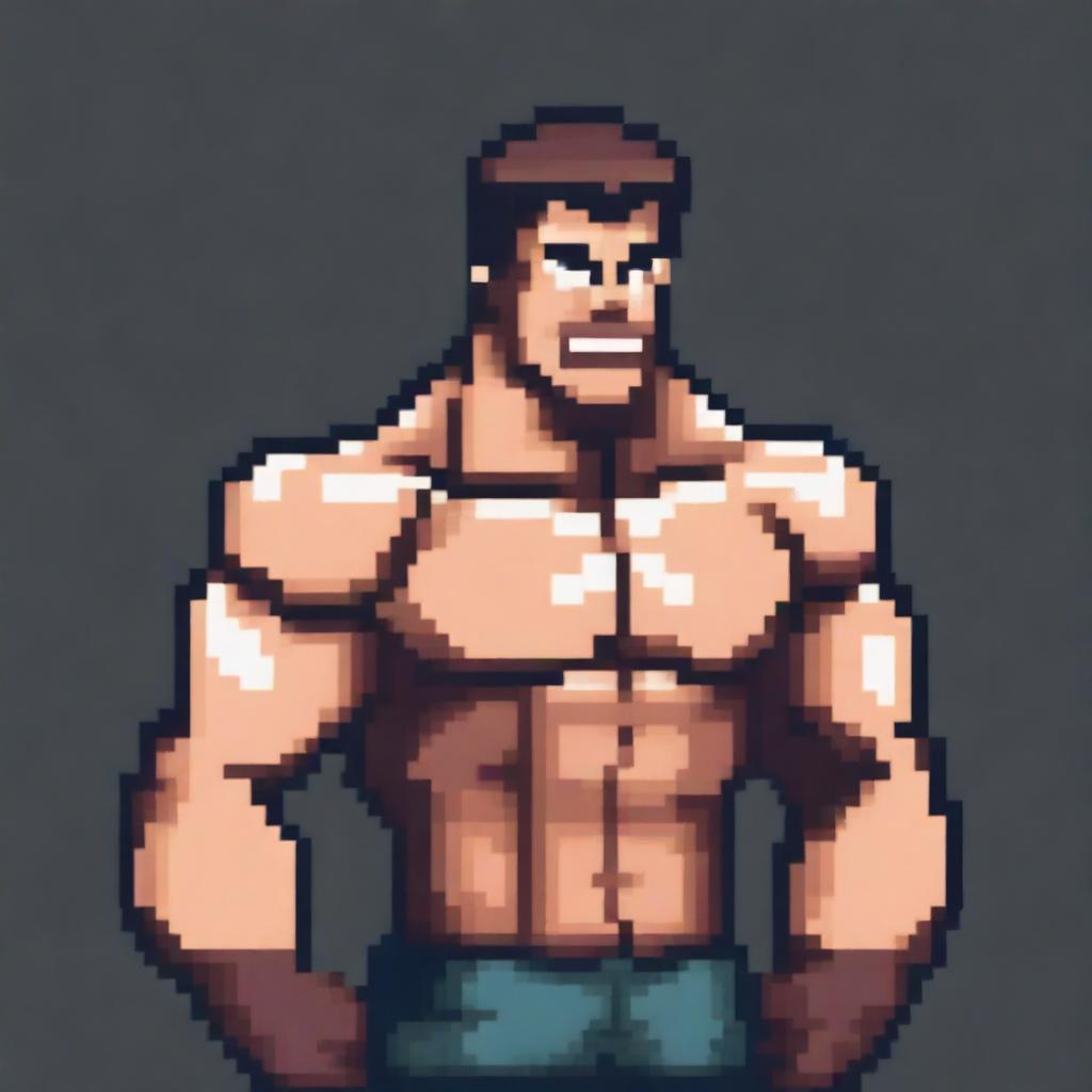 Create a detailed pixel art image of a muscular guy