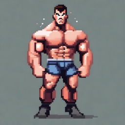 Create a detailed pixel art image of a muscular guy