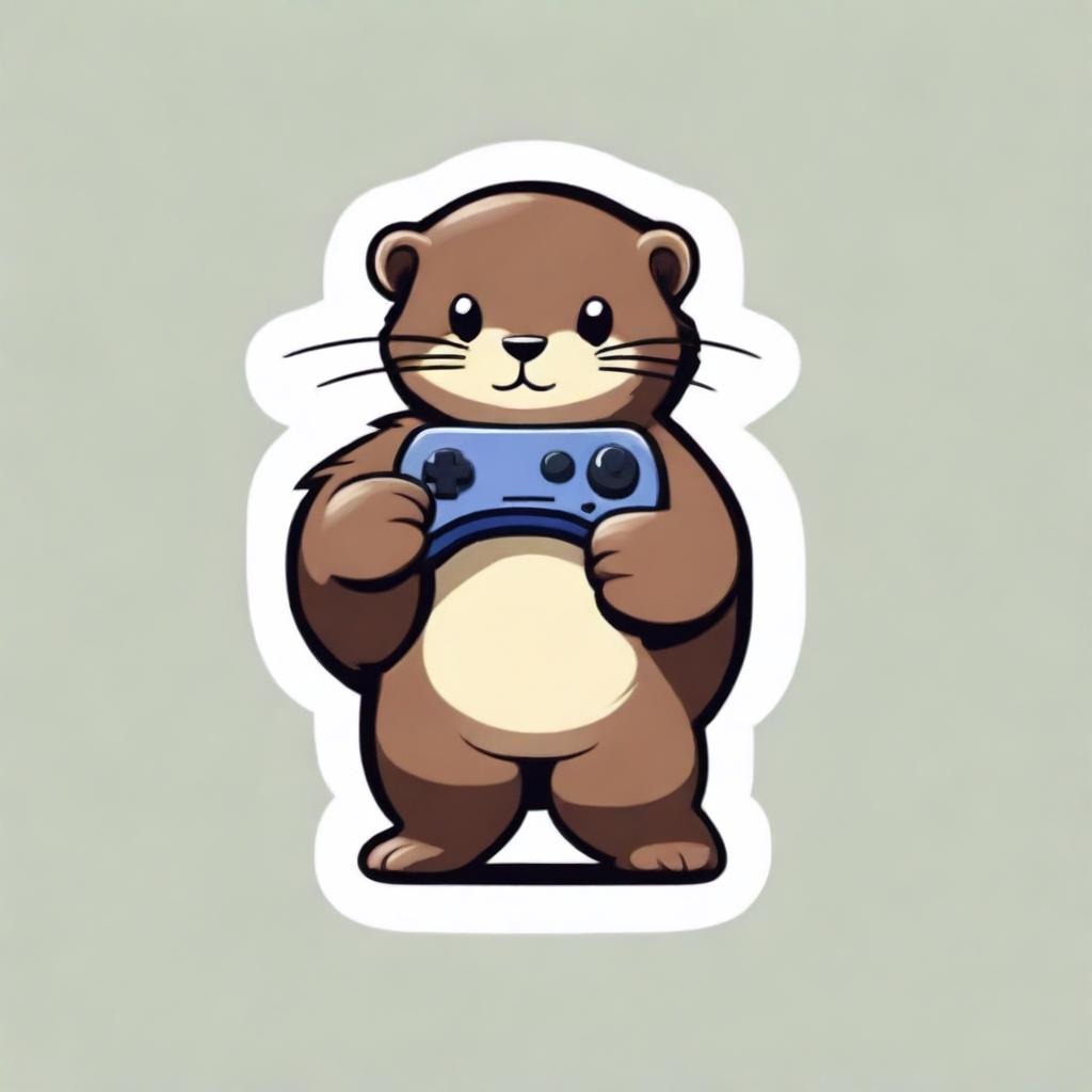 A full-body drawing of a mink hugging a gamepad, designed for a gaming company logo