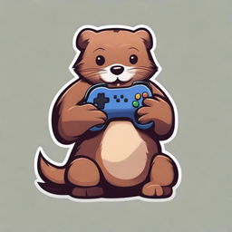 A full-body drawing of a mink hugging a gamepad, designed for a gaming company logo