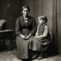 A poignant scene of a mother and daughter in the 1890s, depicting their life as part of a coal mining family living in poverty