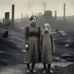 A poignant scene of a mother and daughter in the 1890s, depicting their life as part of a coal mining family living in poverty