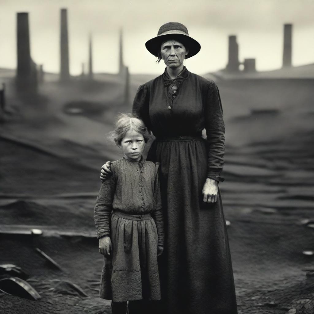 A poignant scene of a mother and daughter in the 1890s, depicting their life as part of a coal mining family living in poverty