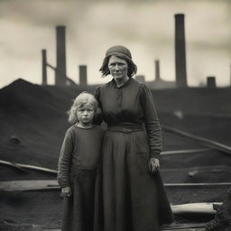 A poignant scene of a mother and daughter in the 1890s, depicting their life as part of a coal mining family living in poverty