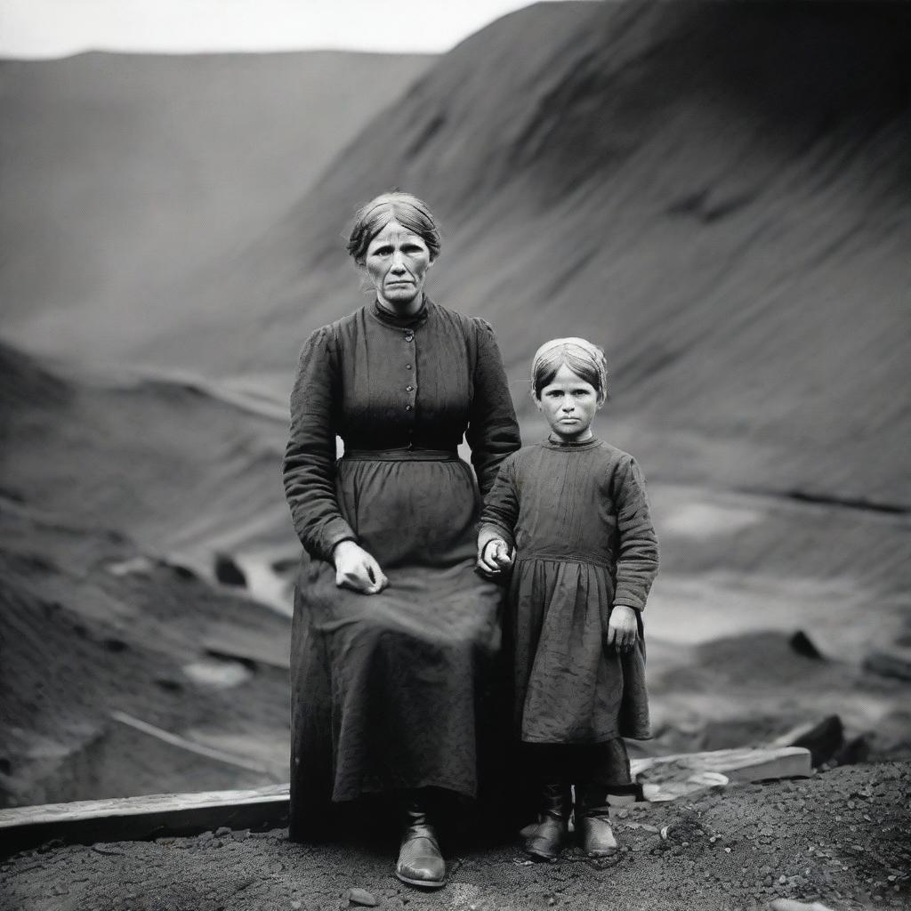 A poignant scene of a mother and daughter in the 1890s, depicting their life as part of a coal mining family living in poverty