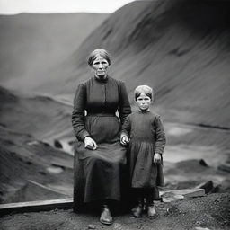 A poignant scene of a mother and daughter in the 1890s, depicting their life as part of a coal mining family living in poverty