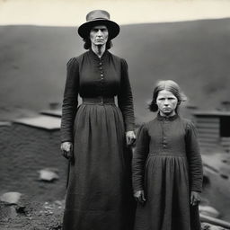 A poignant scene of a mother and daughter in the 1890s, depicting their life as part of a coal mining family living in poverty