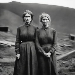 A poignant scene of a mother and daughter in the 1890s, depicting their life as part of a coal mining family living in poverty