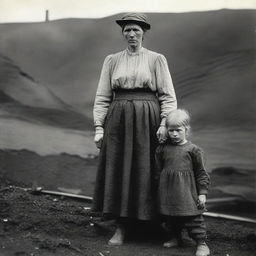 A poignant scene of a mother and daughter in the 1890s, depicting their life as part of a coal mining family living in poverty