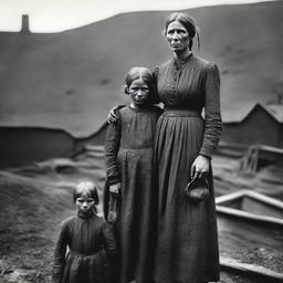 A poignant scene of a mother and daughter in the 1890s, depicting their life as part of a coal mining family living in poverty