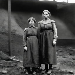 A poignant scene of a mother and daughter in the 1890s, depicting their life as part of a coal mining family living in poverty