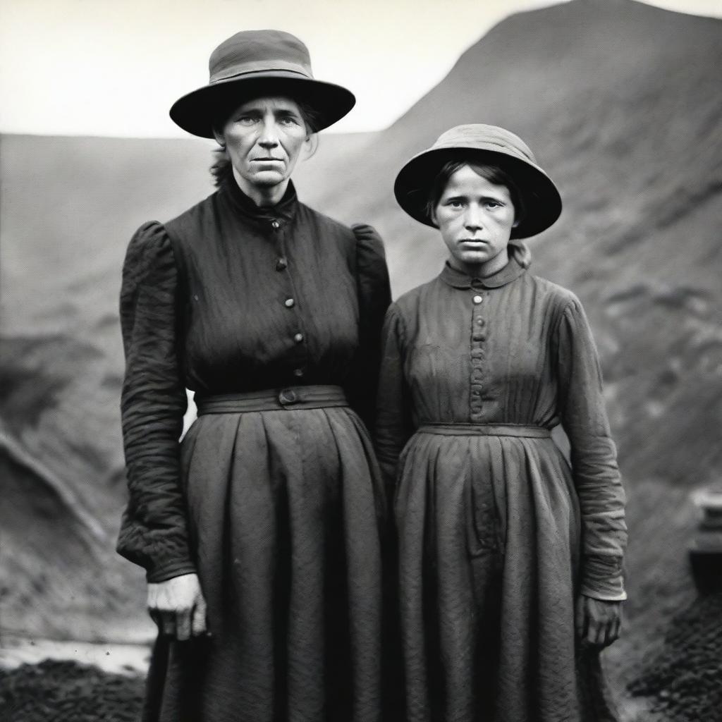 A poignant scene of a mother and daughter in the 1890s, depicting their life as part of a coal mining family living in poverty