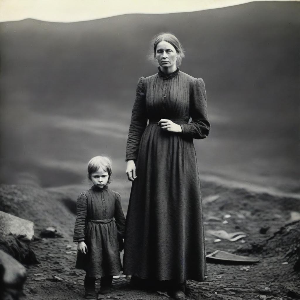 A poignant scene of a mother and daughter in the 1890s, depicting their life as part of a coal mining family living in poverty