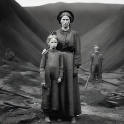 A poignant scene of a mother and daughter in the 1890s, depicting their life as part of a coal mining family living in poverty