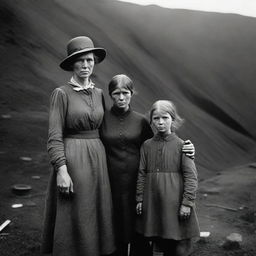 A poignant scene of a mother and daughter in the 1890s, depicting their life as part of a coal mining family living in poverty