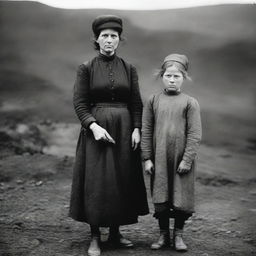 A poignant scene of a mother and daughter in the UK during the 1890s, depicting their life as part of a coal mining family living in poverty