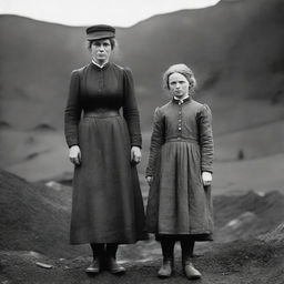 A poignant scene of a mother and daughter in the UK during the 1890s, depicting their life as part of a coal mining family living in poverty