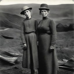 A poignant scene of a mother and daughter in the UK during the 1890s, depicting their life as part of a coal mining family living in poverty