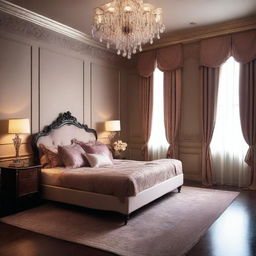 A tasteful boudoir scene featuring elegant and luxurious decor, soft lighting, and a sense of intimacy