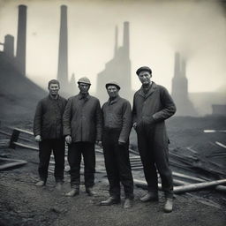 A historical scene depicting coal miners in England in the 1890s